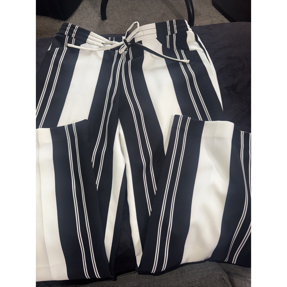INC International Concepts Black & White Vertical Stripe Tie-Waist Pants